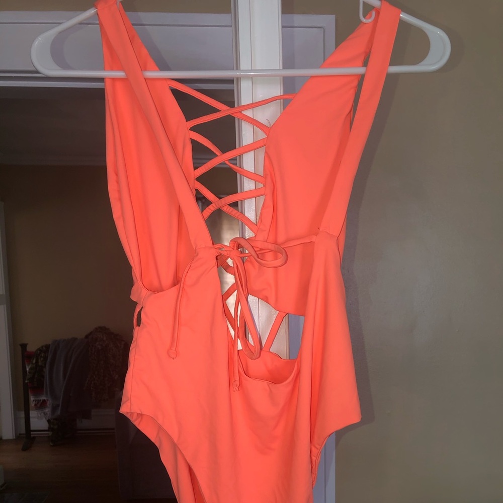 Coral one piece bathing suit